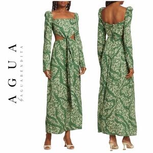 Agua by Agua Bendita Cuarzo Astro Esmeralda Maxi Dress Floral Cutout S NWT